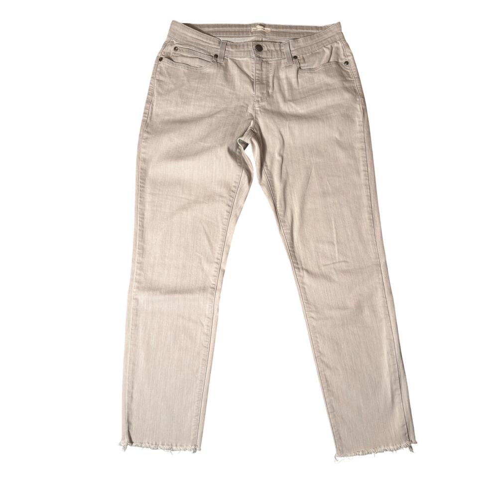 Eileen Fisher White Organic Cotton Jeans Raw Hem Straight Leg Size 10